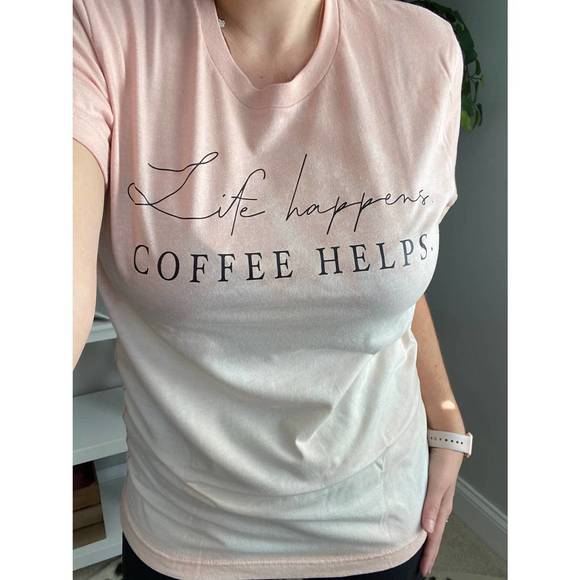NEW WHITE LABEL life happens. coffee helps. bleached tee in multi - Picture 1 of 2